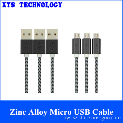 4.5FT Metal Assembly Shell Nylon Net Braid Zinc Alloy Micro USB Cable with Led Light